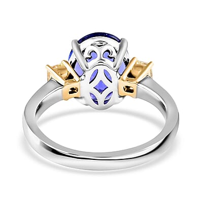 Modani 18K White Gold AAAA Tanzanite Ring, Natural Yellow Diamond Ring, Anniversary Gift For Her, Oval Engagement Ring 4.50 ctw (Size 10.0)
