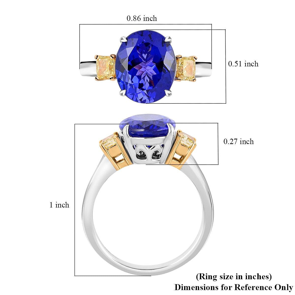 Modani 18K White Gold AAAA Tanzanite Ring, Natural Yellow Diamond Ring, Anniversary Gift For Her, Oval Engagement Ring 4.50 ctw (Size 10.0)