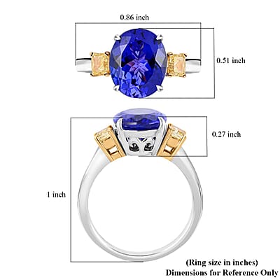 Modani 18K White Gold AAAA Tanzanite Ring, Natural Yellow Diamond Ring, Anniversary Gift For Her, Oval Engagement Ring 4.50 ctw (Size 10.0)