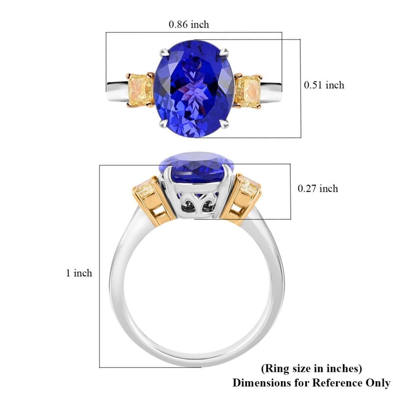 Modani 18K White Gold AAAA Tanzanite Ring, Natural Yellow Diamond Ring, Anniversary Gift For Her, Oval Engagement Ring 4.50 ctw (Size 10.0)