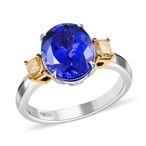 Modani 18K White Gold AAAA Tanzanite Ring, Natural Yellow Diamond Ring, Anniversary Gift For Her, Oval Engagement Ring 4.50 ctw (Size 7)
