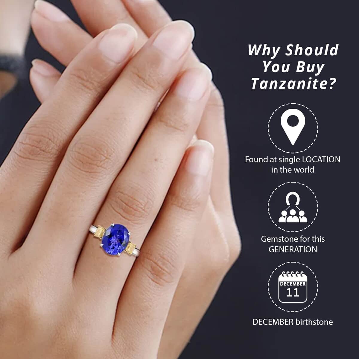 Modani 18K White Gold AAAA Tanzanite Ring, Natural Yellow Diamond Ring, Anniversary Gift For Her, Oval Engagement Ring 4.50 ctw (Size 7) image number 2
