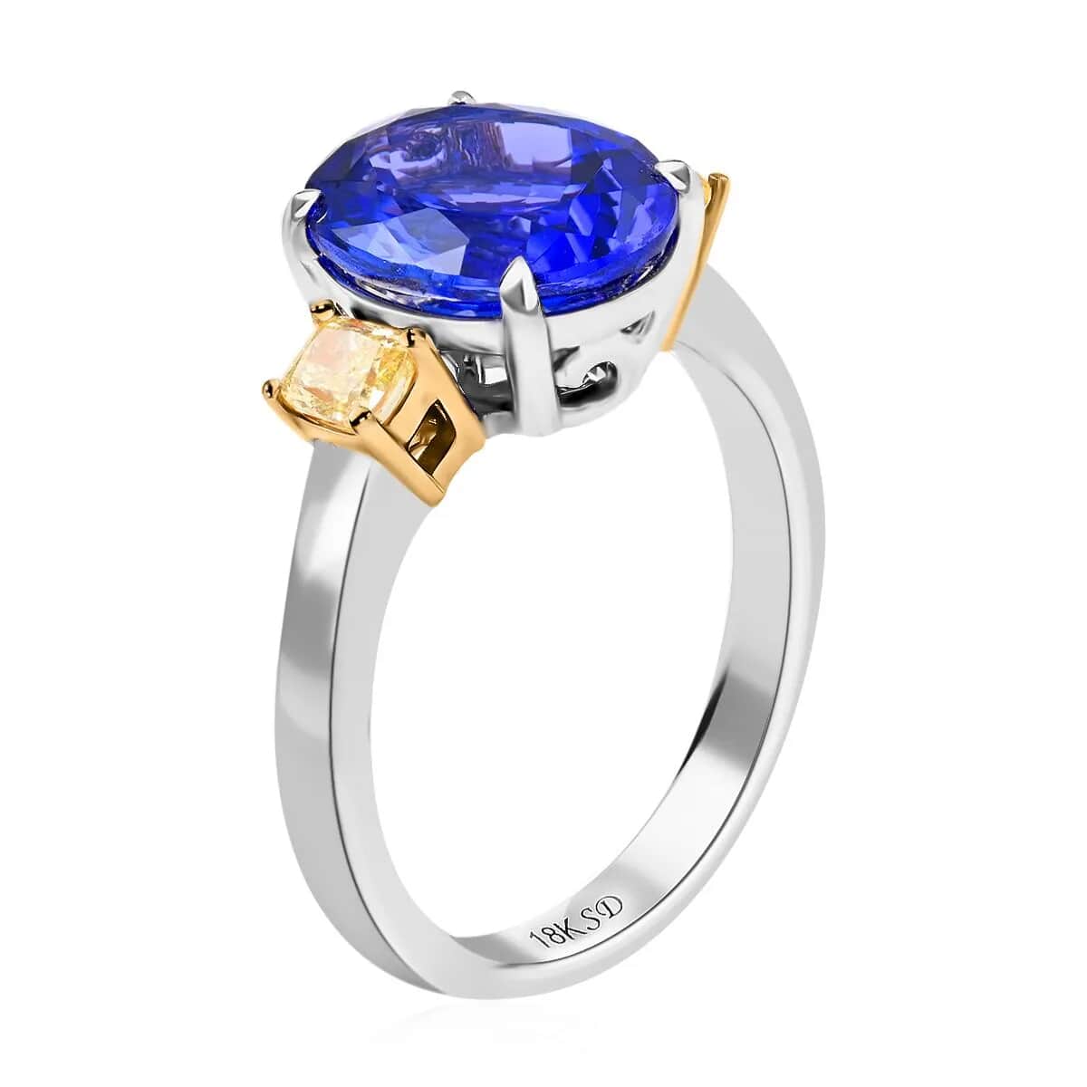 Modani 18K White Gold AAAA Tanzanite Ring, Natural Yellow Diamond Ring, Anniversary Gift For Her, Oval Engagement Ring 4.50 ctw (Size 7) image number 4