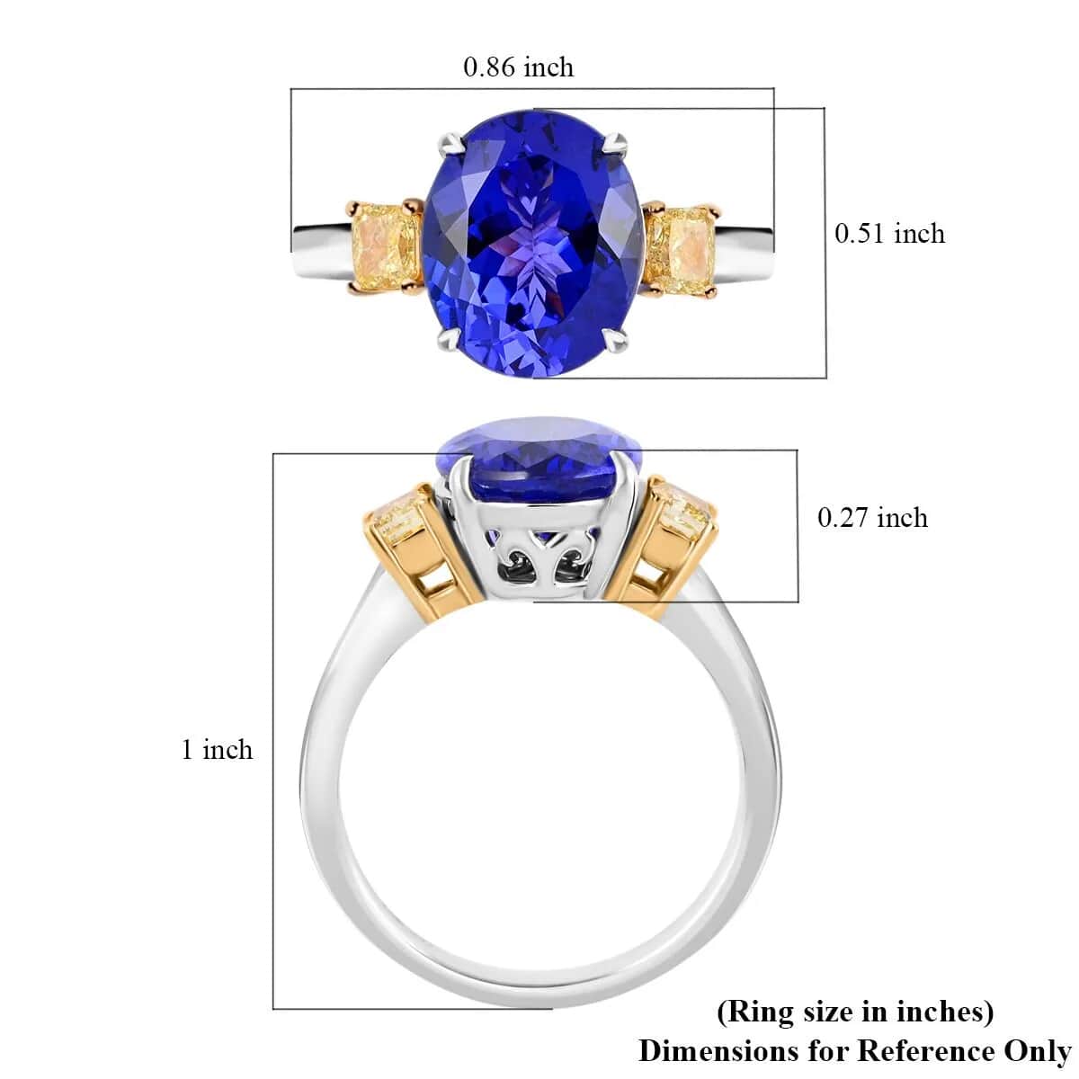 Modani 18K White Gold AAAA Tanzanite Ring, Natural Yellow Diamond Ring, Anniversary Gift For Her, Oval Engagement Ring 4.50 ctw (Size 7) image number 6