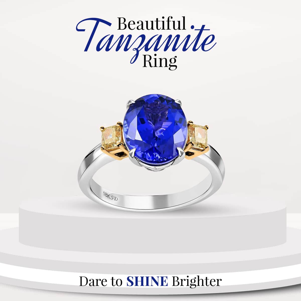 Modani 18K White Gold AAAA Tanzanite Ring, Natural Yellow Diamond Ring, Anniversary Gift For Her, Oval Engagement Ring 4.50 ctw (Size 8) image number 1