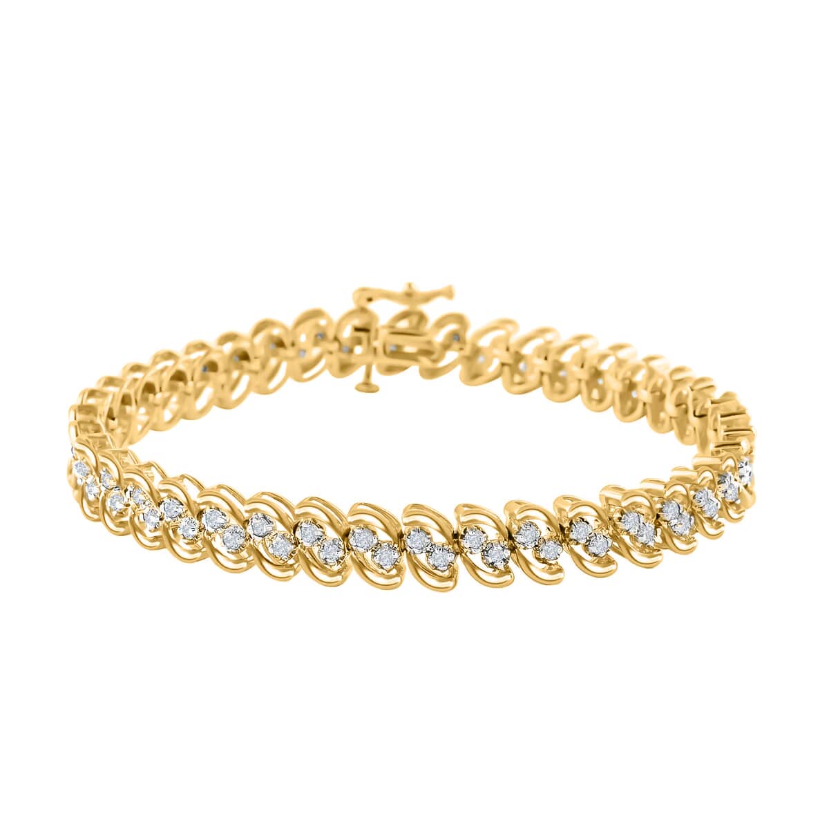 Diamond 2.00 ctw Bracelet, 14K Yellow Gold Over Sterling Silver Bracelet, Diamond Jewelry (7.25 In) image number 0