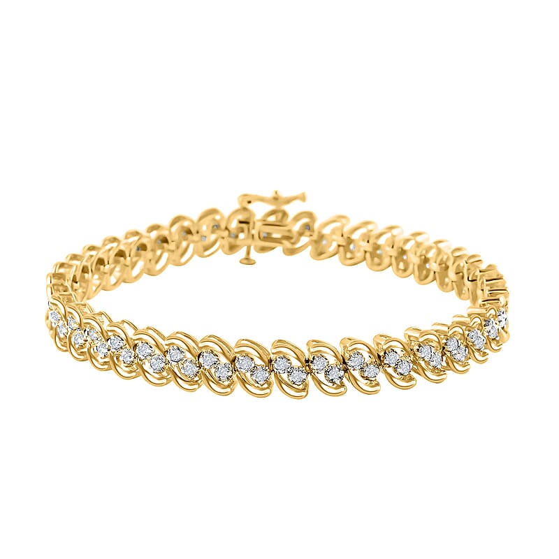 Diamond 2.00 ctw Bracelet, 14K Yellow Gold Over Sterling Silver Bracelet, Diamond Jewelry (7.25 In)
