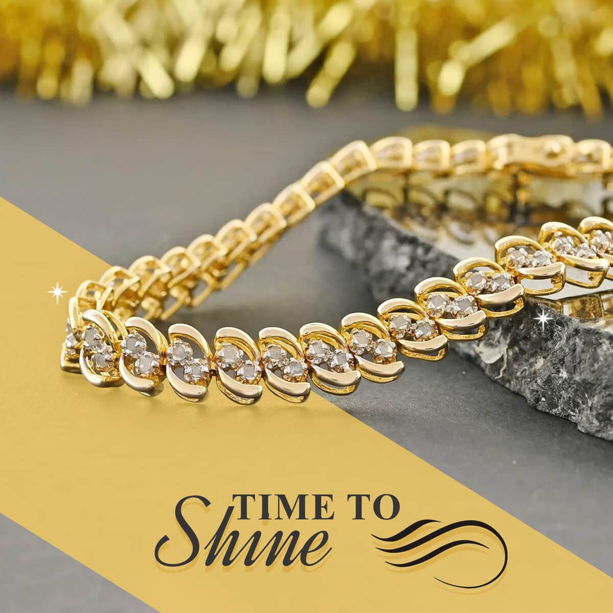 Diamond 2.00 ctw Bracelet, 14K Yellow Gold Over Sterling Silver Bracelet, Diamond Jewelry (7.25 In) image number 1