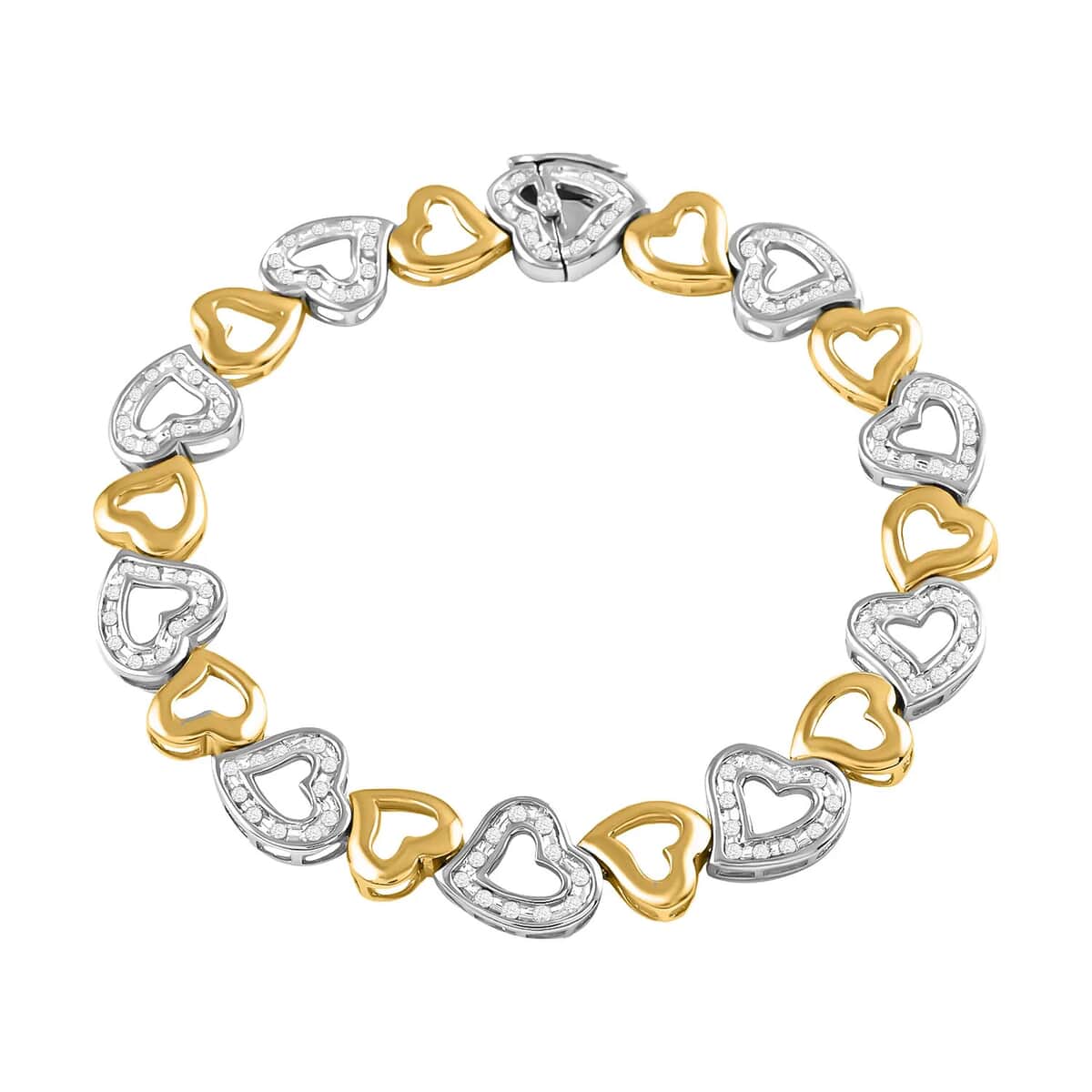 Ankur Treasure Chest Diamond Bracelet in 14K Yellow Gold Plated Sterling Silver, Diamond Heart Bracelet (7.50 In) 1.00 ctw image number 0