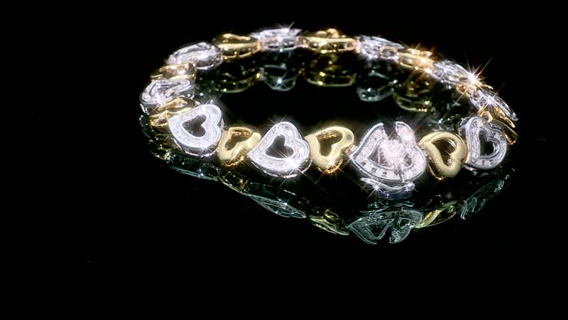 Closeout Diamond Bracelet in 14K Yellow Gold Plated Sterling Silver, Diamond Heart Bracelet (7.50 In) 1.00 ctw