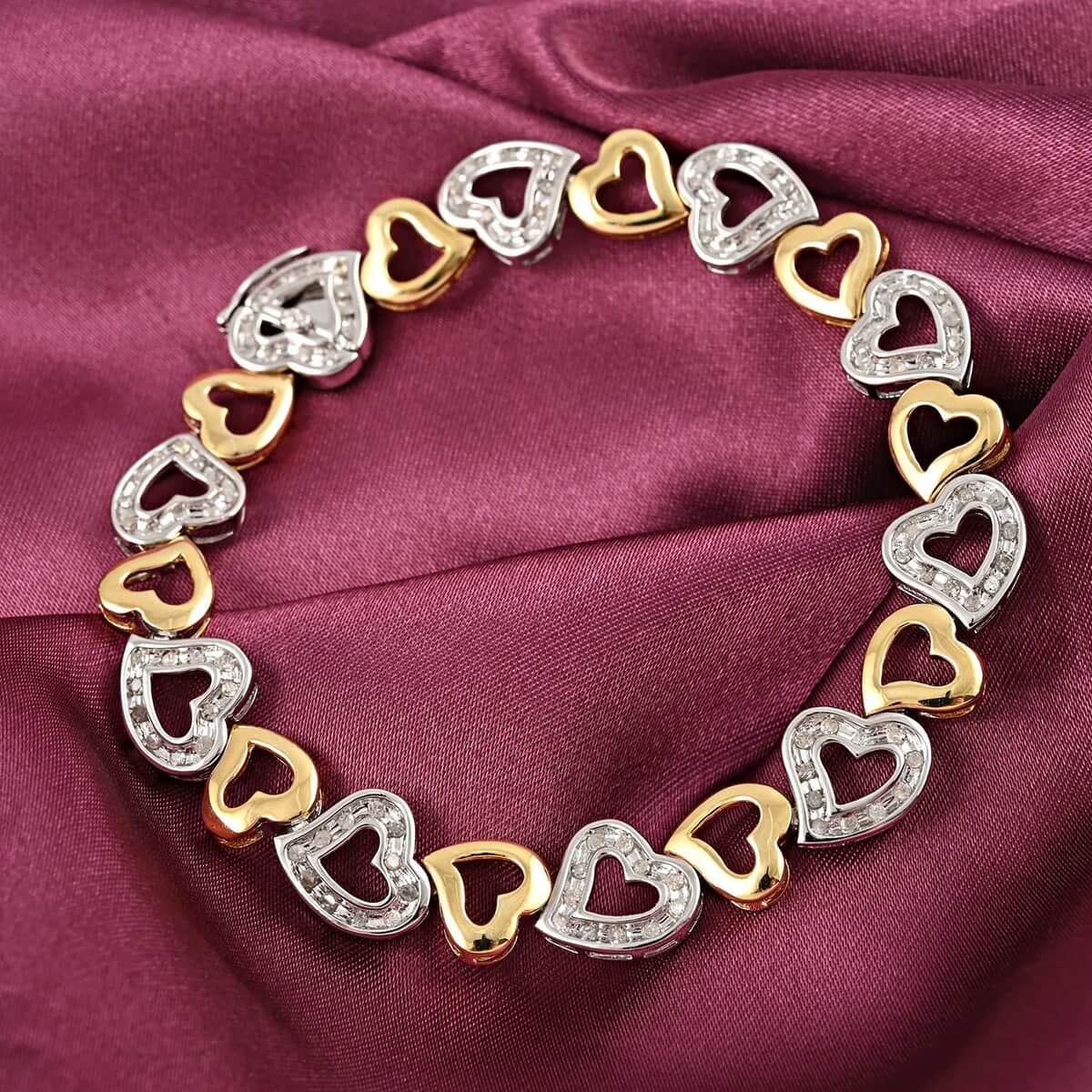 Ankur Treasure Chest Diamond Bracelet in 14K Yellow Gold Plated Sterling Silver, Diamond Heart Bracelet (7.50 In) 1.00 ctw image number 1