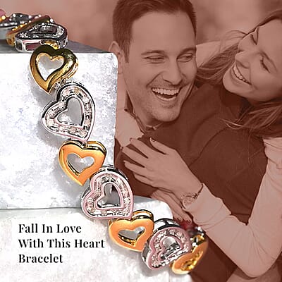 Closeout Diamond Bracelet in 14K Yellow Gold Plated Sterling Silver, Diamond Heart Bracelet (7.50 In) 1.00 ctw