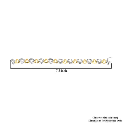 Closeout Diamond Bracelet in 14K Yellow Gold Plated Sterling Silver, Diamond Heart Bracelet (7.50 In) 1.00 ctw