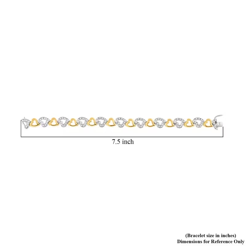 Closeout Diamond Bracelet in 14K Yellow Gold Plated Sterling Silver, Diamond Heart Bracelet (7.50 In) 1.00 ctw