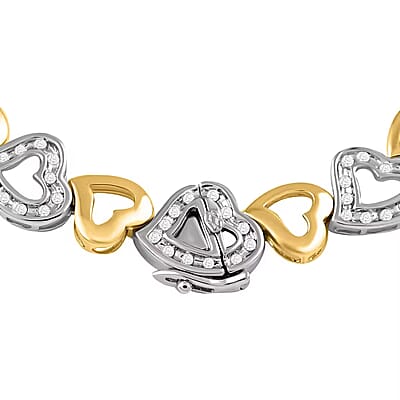 Closeout Diamond Bracelet in 14K Yellow Gold Plated Sterling Silver, Diamond Heart Bracelet (7.50 In) 1.00 ctw
