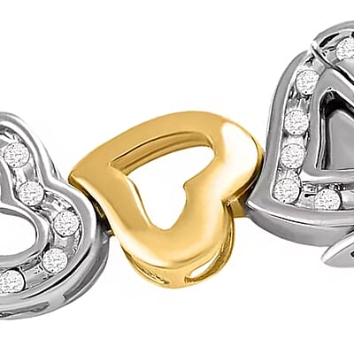 Closeout Diamond Bracelet in 14K Yellow Gold Plated Sterling Silver, Diamond Heart Bracelet (7.50 In) 1.00 ctw