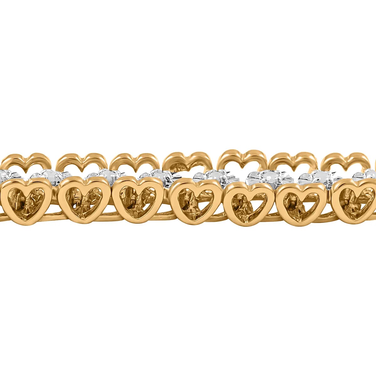 Diamond Bracelet in 14K Yellow Gold Plated Sterling Silver, Diamond Heart Bracelet (7.25 In) 0.50 ctw image number 4