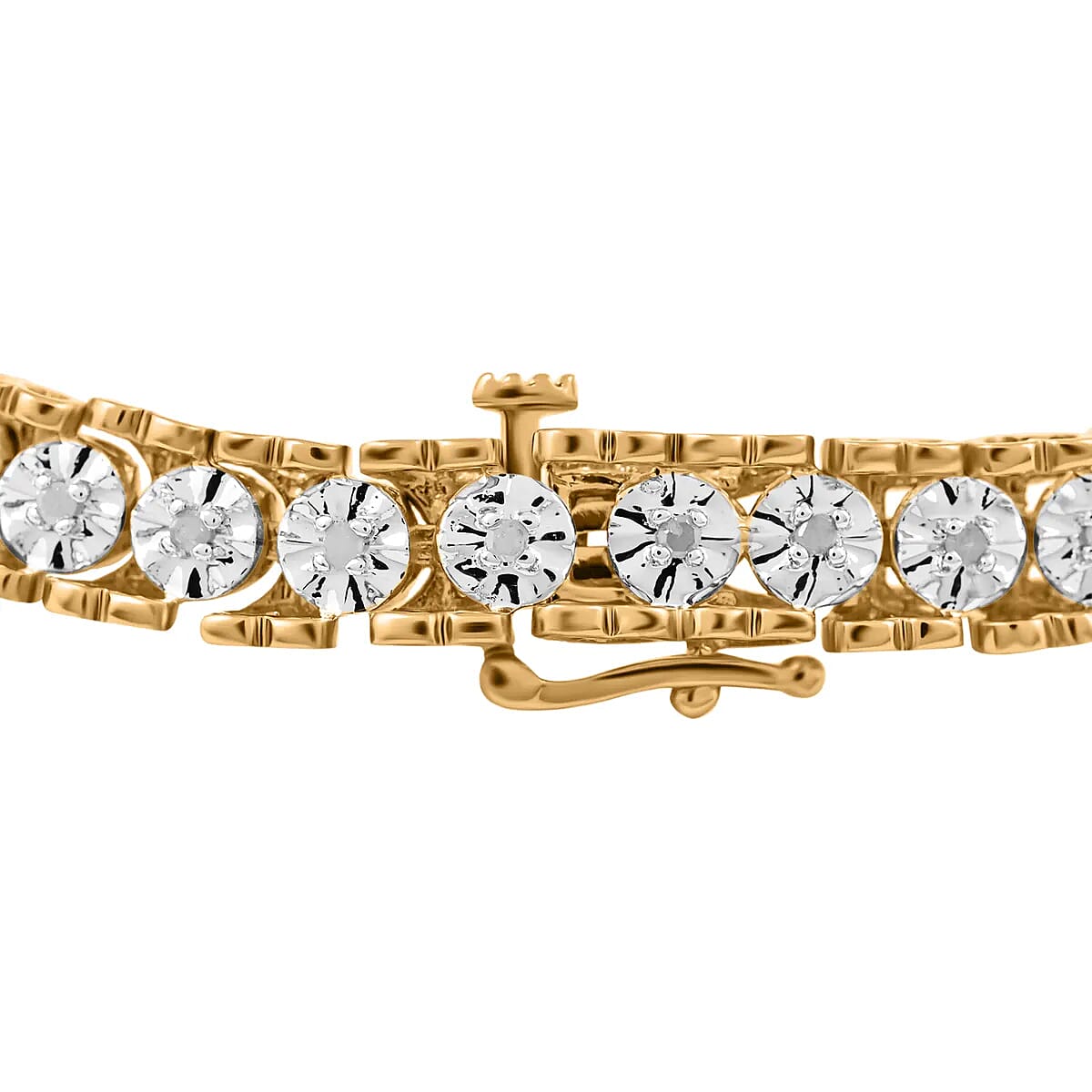 Diamond Bracelet in 14K Yellow Gold Plated Sterling Silver, Diamond Heart Bracelet (7.25 In) 0.50 ctw image number 5