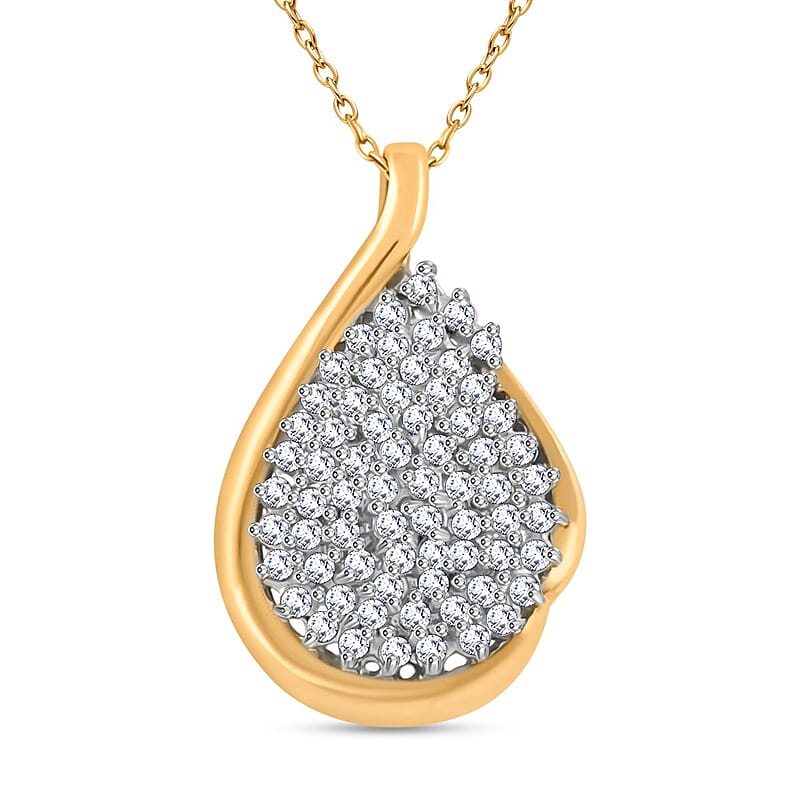Diamond Droplet Pendant Necklace in 14K YG Over Sterling Silver 1.00 ctw (18 Inches)