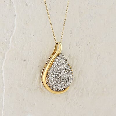 Diamond Droplet Pendant Necklace in 14K YG Over Sterling Silver 1.00 ctw (18 Inches)