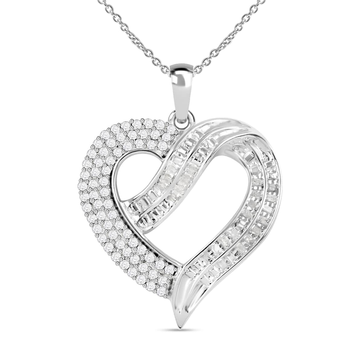 Buy Diamond Heart Pendant Necklace 18 Inches in Platinum Over Sterling ...