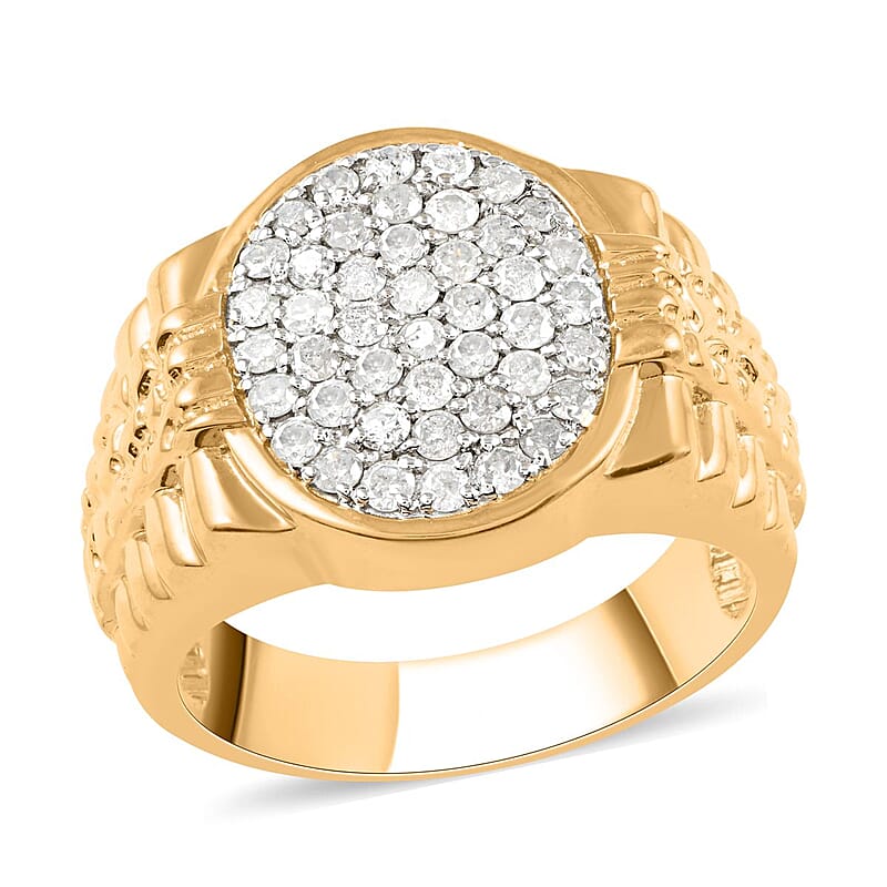 Diamond Men's Ring in 14K Yellow Gold Over Sterling Silver (Size 10.0) 1.00 ctw