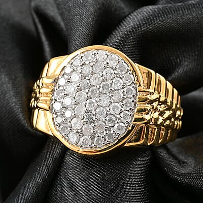Diamond Men's Ring in 14K Yellow Gold Over Sterling Silver (Size 10.0) 1.00 ctw