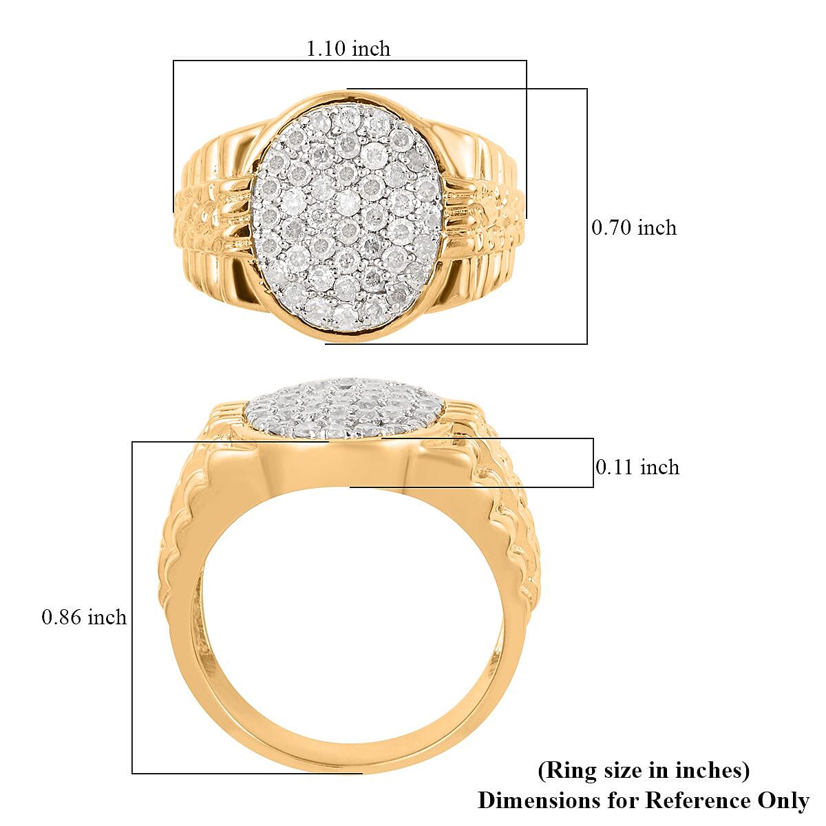 Diamond Men's Ring in 14K Yellow Gold Over Sterling Silver (Size 10.0) 1.00 ctw