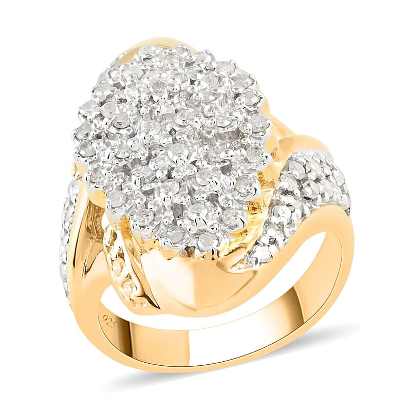 Diamond 1.00 ctw Cluster Ring in 14K Yellow Gold Over Sterling Silver (Size 10.0)