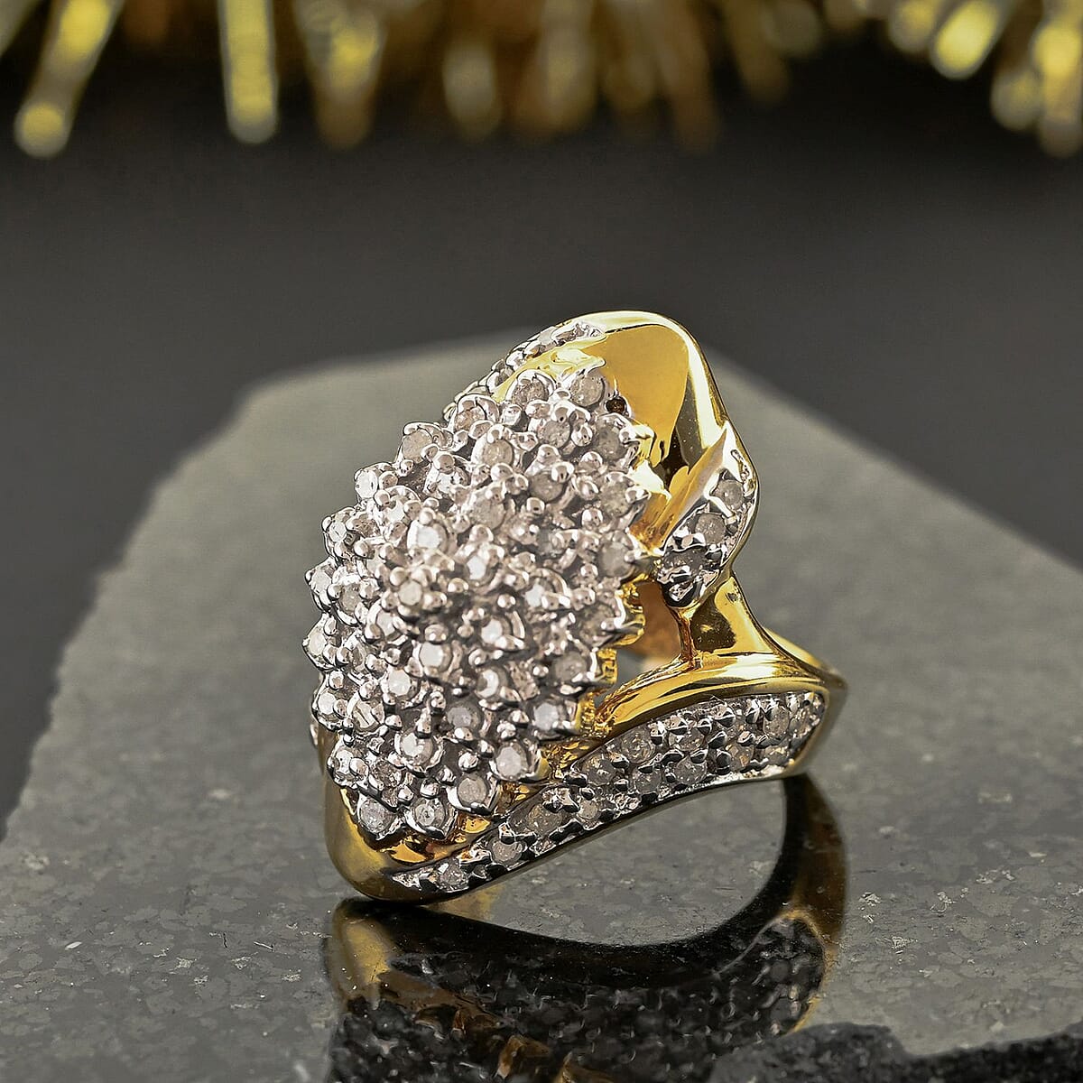 Diamond Cluster Ring in 14K Yellow Gold Over Sterling Silver (Size 10.0) 1.00 ctw image number 1