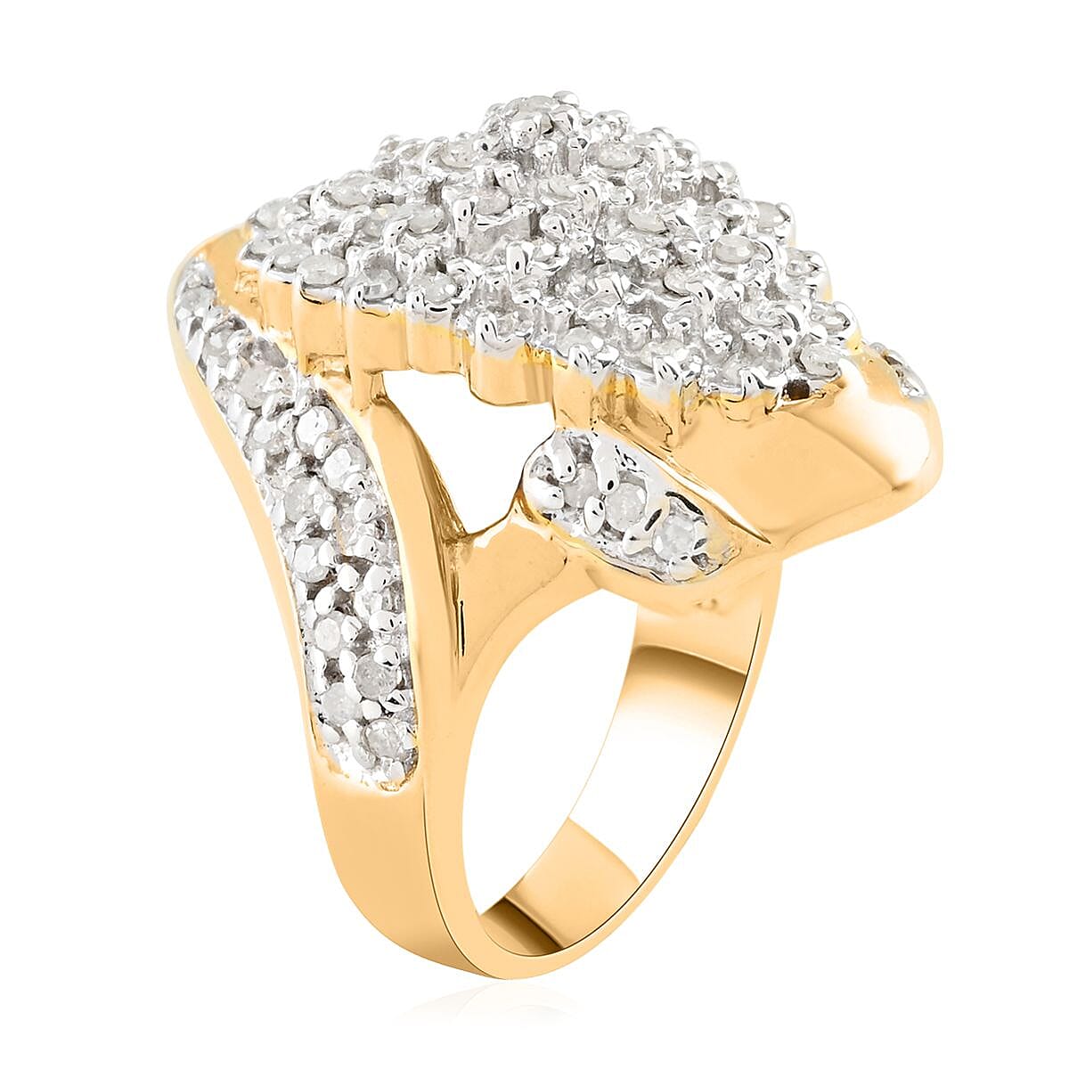Diamond Cluster Ring in 14K Yellow Gold Over Sterling Silver (Size 10.0) 1.00 ctw image number 3