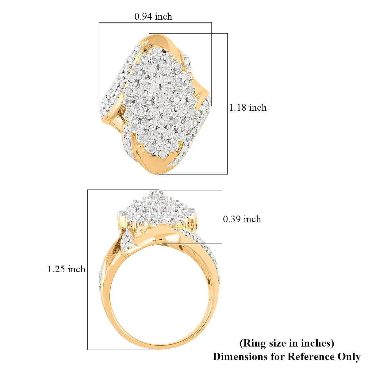 Diamond Cluster Ring in 14K Yellow Gold Over Sterling Silver (Size 10.0) 1.00 ctw image number 4