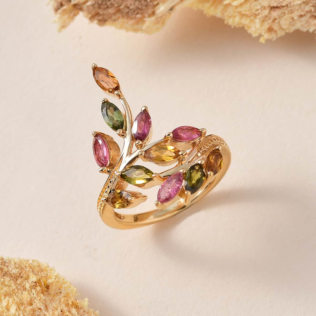 Multi-Tourmaline Bypass Ring in Vermeil Yellow Gold Over Sterling Silver 1.50 ctw image number 1