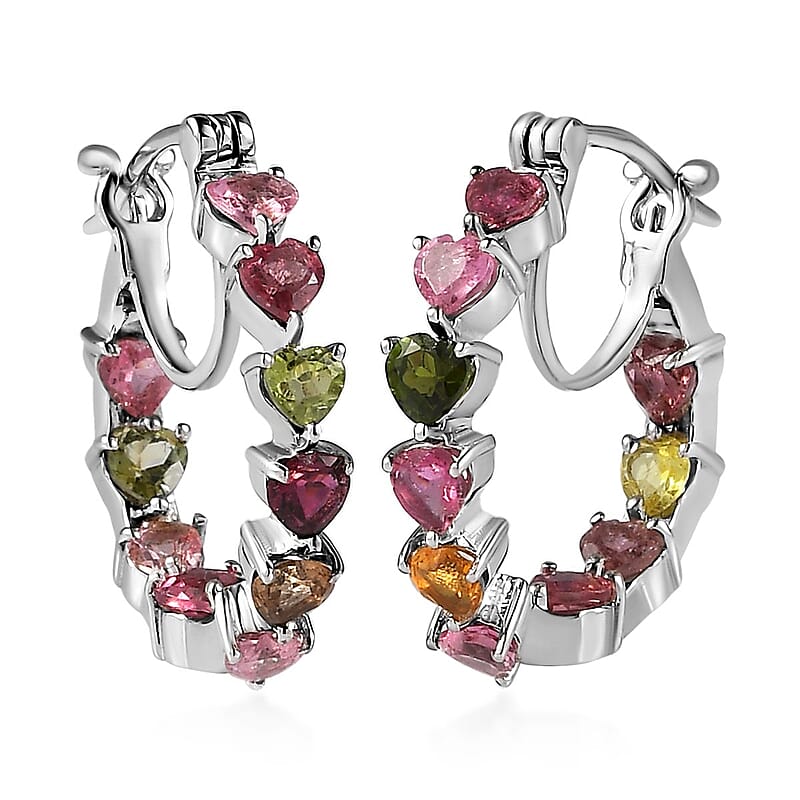 Multi-Tourmaline Inside Out Hoop Earrings in Platinum Over Sterling Silver 3.00 ctw
