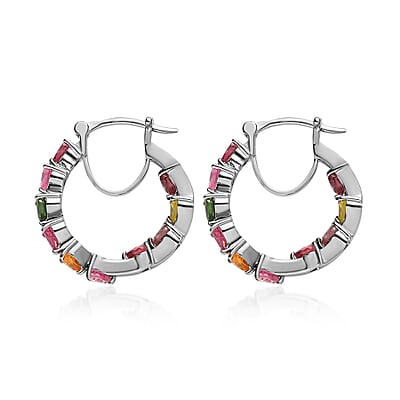 Multi-Tourmaline Inside Out Hoop Earrings in Platinum Over Sterling Silver 3.00 ctw