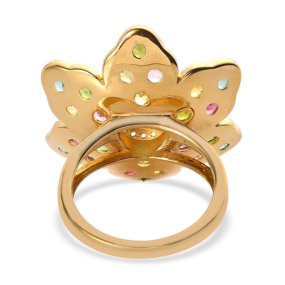 Multi-Tourmaline and White Zircon Floral Ring in Vermeil Yellow Gold Over Sterling Silver (Size 7.0) 3.15 ctw image number 4