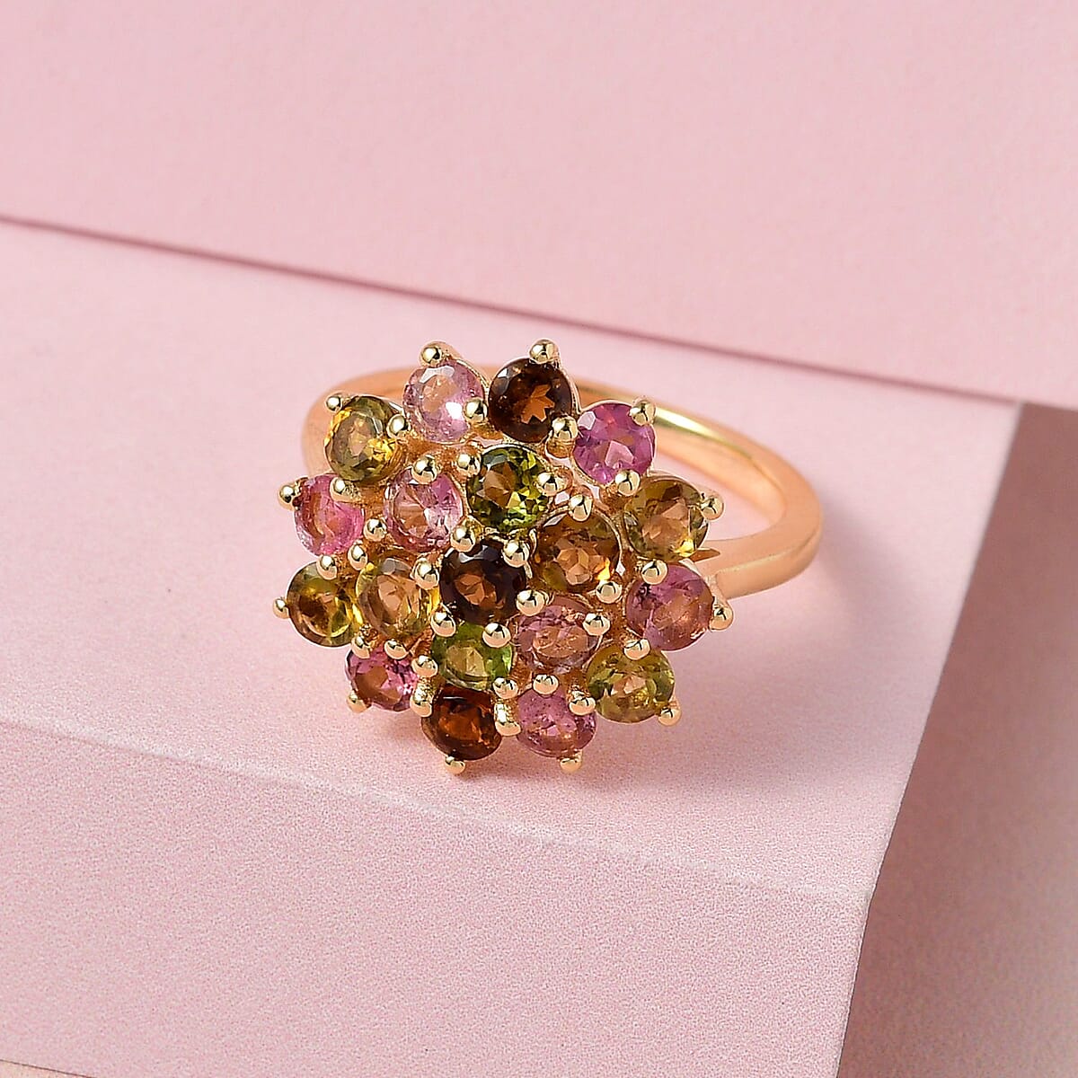 Multi-Tourmaline Floral Ring in Vermeil YG Over Sterling Silver (Size 10.0) 2.25 ctw image number 1
