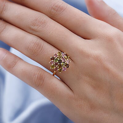 Multi-Tourmaline Floral Ring in Vermeil Yellow Gold Over Sterling Silver (Size 10.0) 2.25 ctw