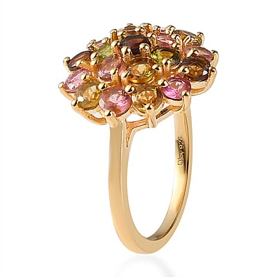 Multi-Tourmaline Floral Ring in Vermeil Yellow Gold Over Sterling Silver (Size 10.0) 2.25 ctw