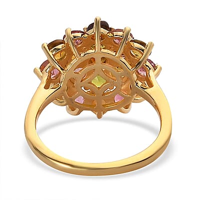 Multi-Tourmaline Floral Ring in Vermeil Yellow Gold Over Sterling Silver (Size 10.0) 2.25 ctw