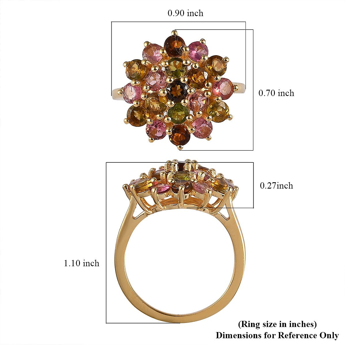 Multi-Tourmaline Floral Ring in Vermeil YG Over Sterling Silver (Size 10.0) 2.25 ctw image number 5