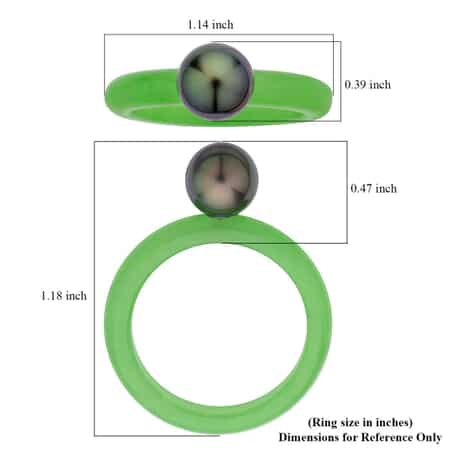 Tahitian Cultured Pearl and Green Jade (D) Band Ring in Rhodium Over Sterling Silver (Size 5.0) 11.00 ctw image number 5