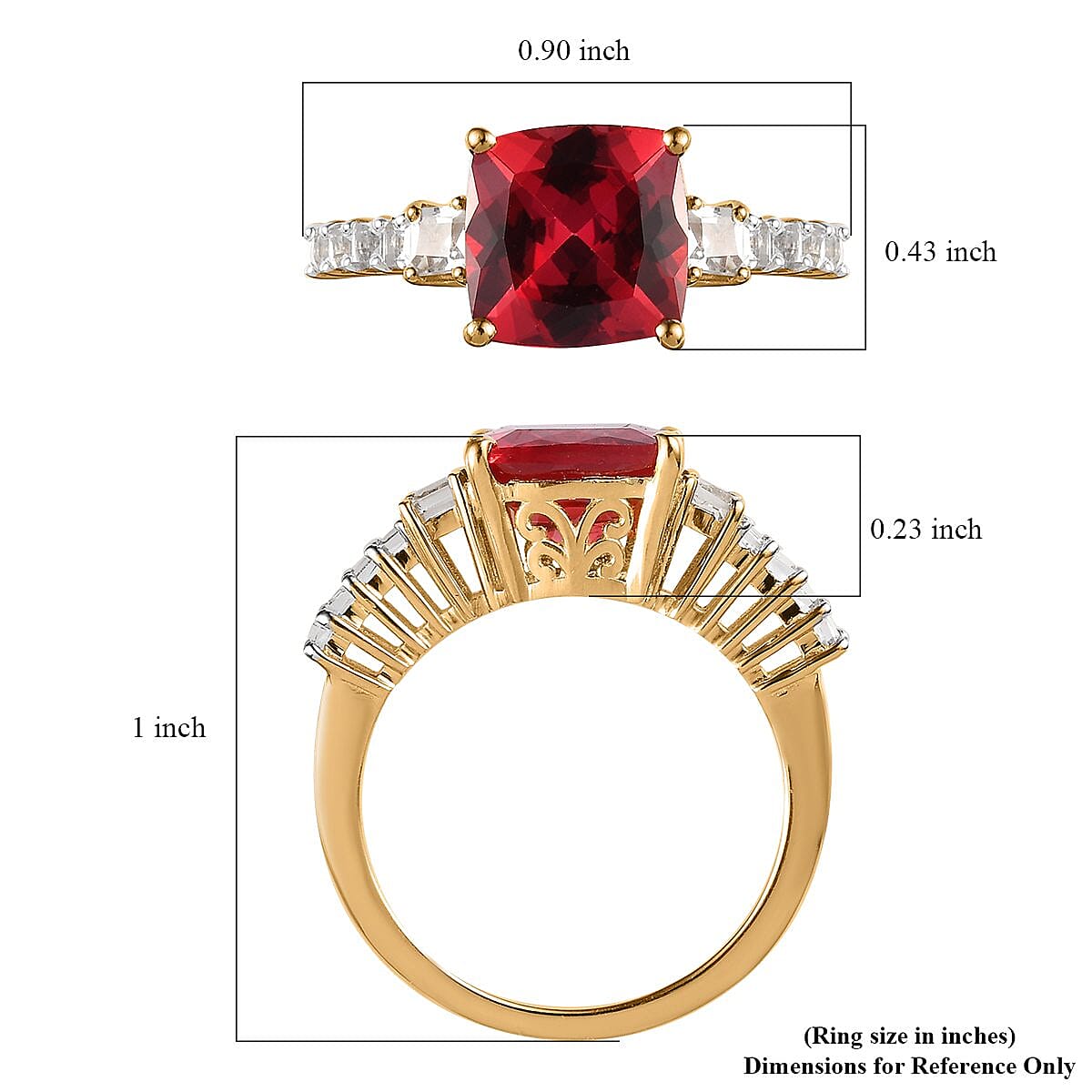 Lab Created Padparadscha Sapphire and White Topaz Ring in Vermeil Yellow Gold Over Sterling Silver (Size 6.0) 5.25 ctw image number 5