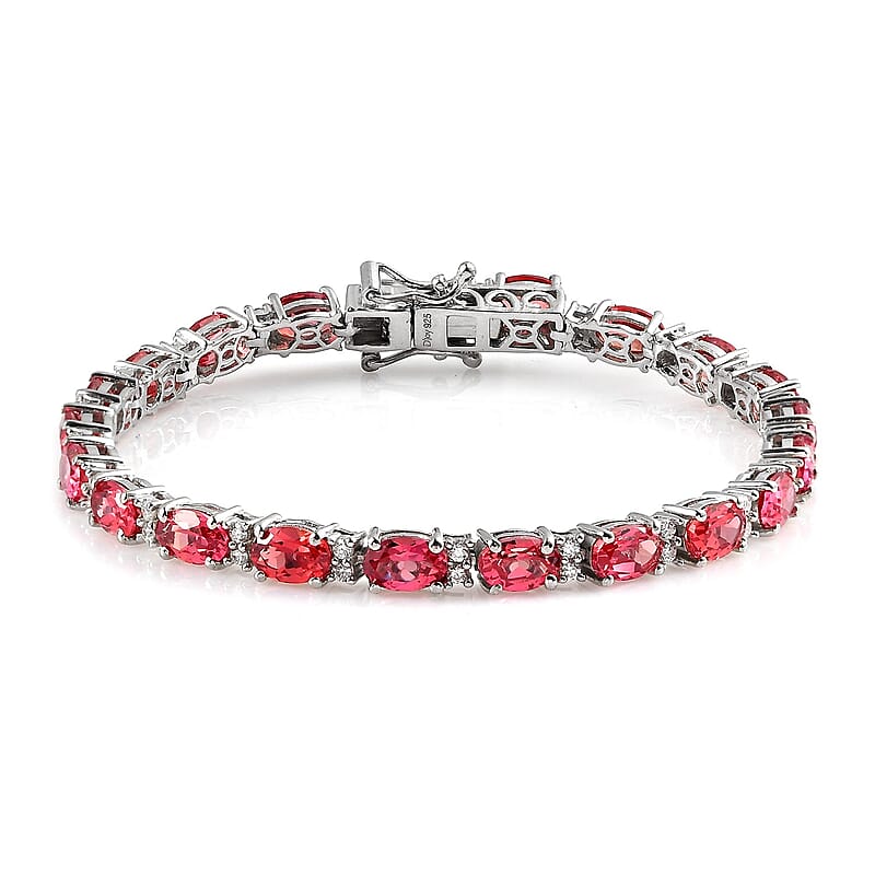 Lab Created Padparadscha Sapphire and Moissanite Tennis Bracelet in Platinum Over Sterling Silver (6.50 In) 13.00 ctw