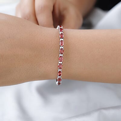 Lab Created Padparadscha Sapphire and Moissanite Tennis Bracelet in Platinum Over Sterling Silver (6.50 In) 13.00 ctw