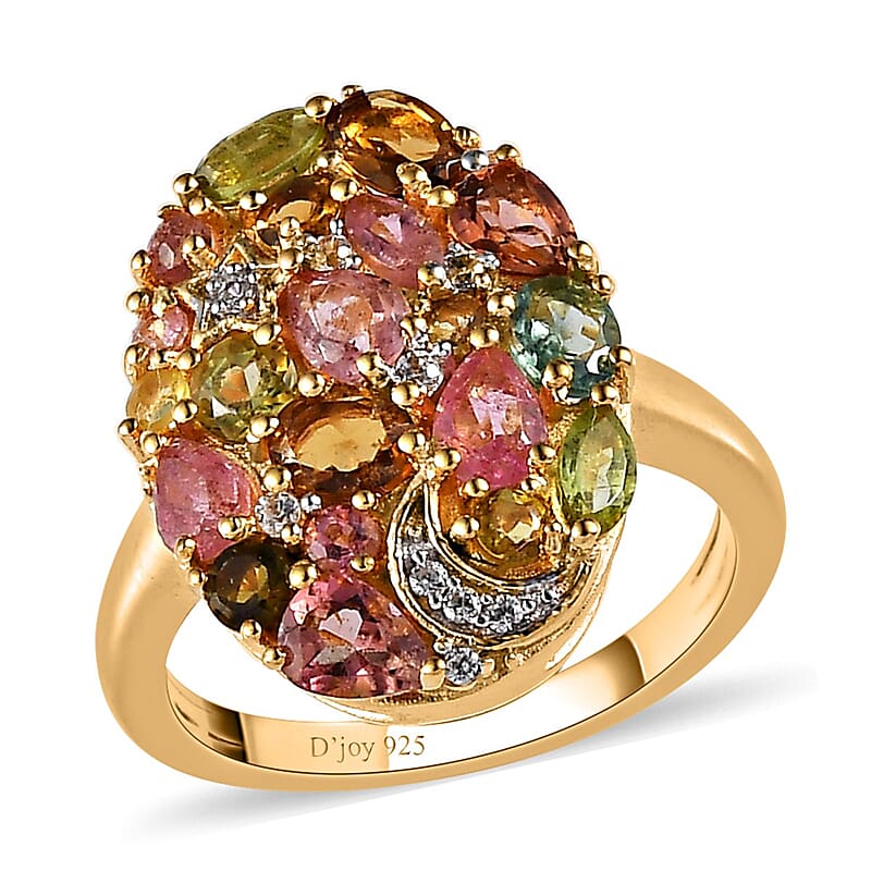 Multi-Tourmaline and White Zircon Celestial Ring in Vermeil Yellow Gold Over Sterling Silver (Size 10.0) 2.10 ctw