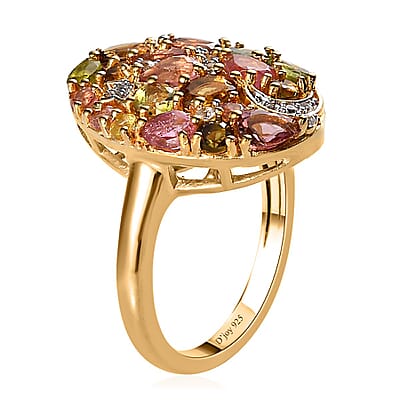 Multi-Tourmaline and White Zircon Celestial Ring in Vermeil Yellow Gold Over Sterling Silver (Size 10.0) 2.10 ctw