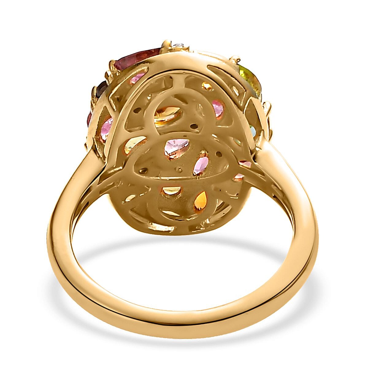 Multi-Tourmaline, Natural White Zircon Celestial Ring in Vermeil YG Over Sterling Silver (Size 10.0) 2.10 ctw image number 4