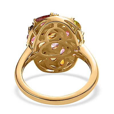 Multi-Tourmaline and White Zircon Celestial Ring in Vermeil Yellow Gold Over Sterling Silver (Size 10.0) 2.10 ctw