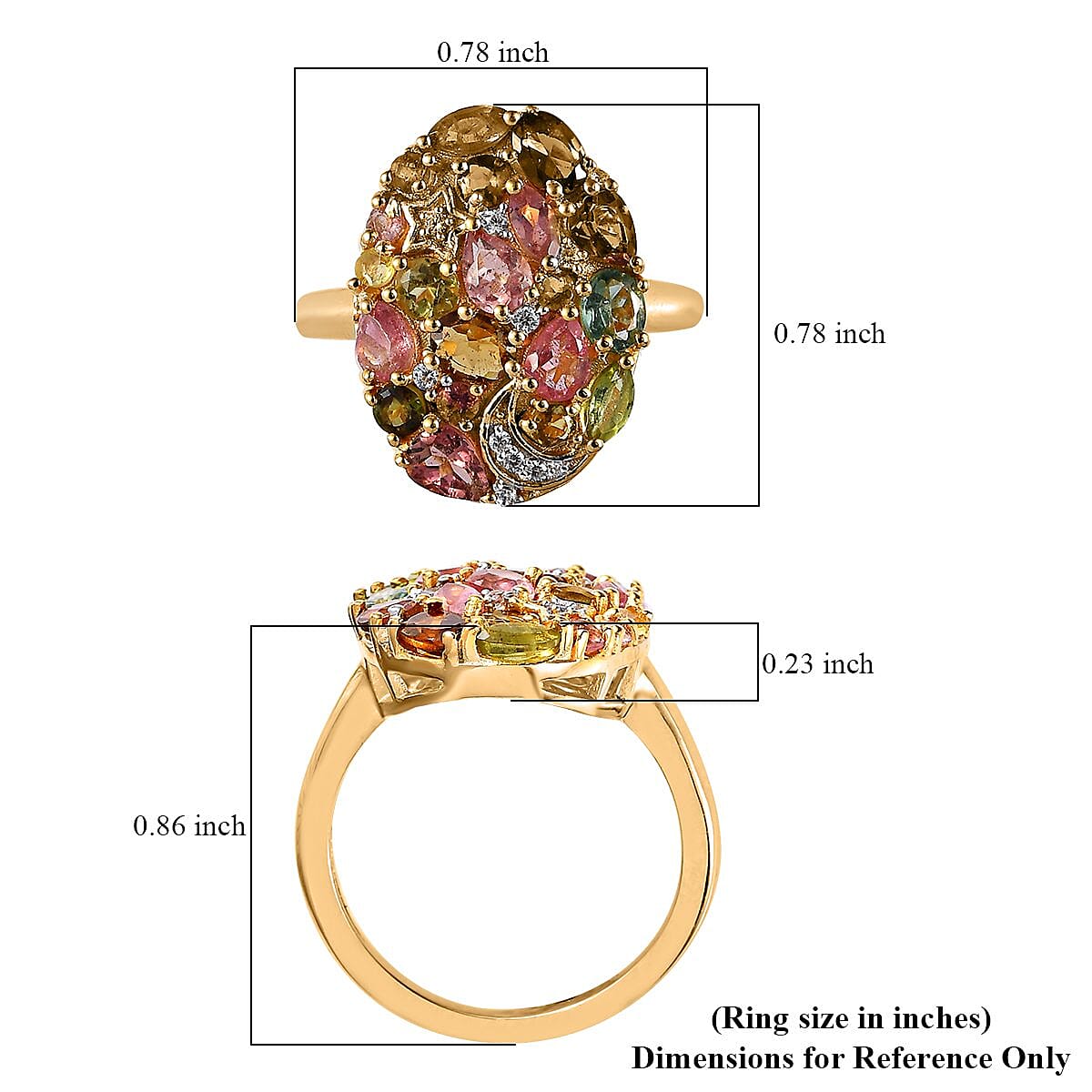 Multi-Tourmaline and White Zircon Celestial Ring in Vermeil Yellow Gold Over Sterling Silver (Size 10.0) 2.10 ctw